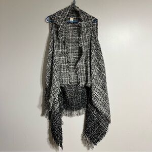 Women’s Lildy Waterfall Sweater Vest Plaid Open Front Size XL Fringe Tan Blk Wht